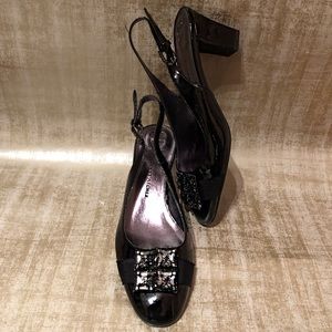 patent sling back heels.